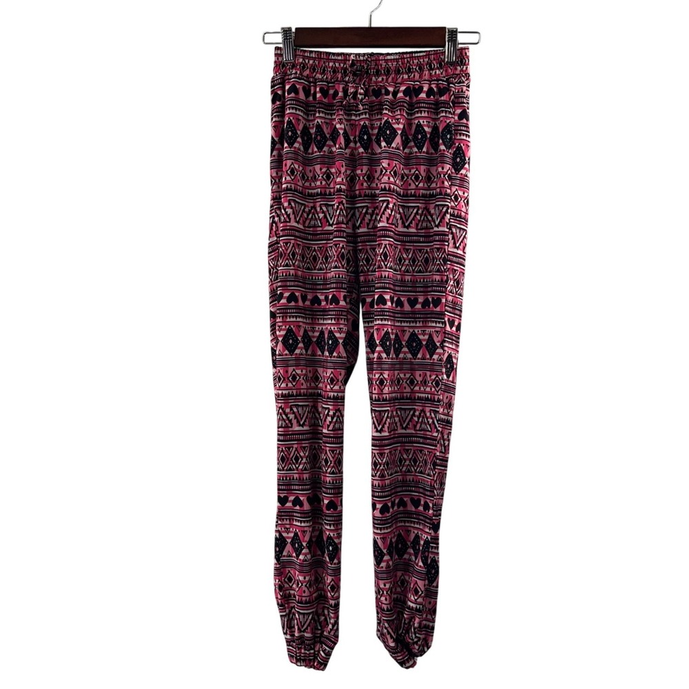 Faded Glory Aztec Print Jogger Pants Small Elastic Waistband Cuffs Pink/Black
